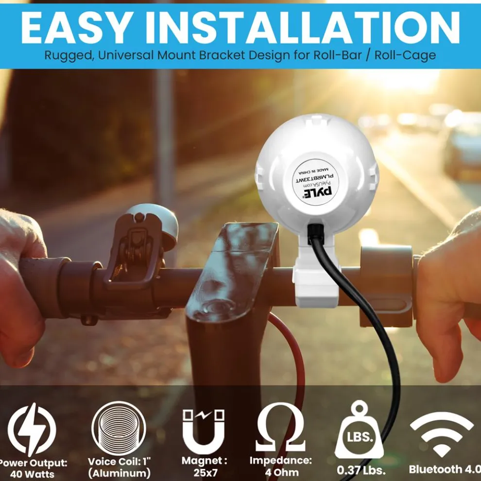 Waterproof Bluetooth Off-Road Speakers 40W Marine Woofer RGB Lights White