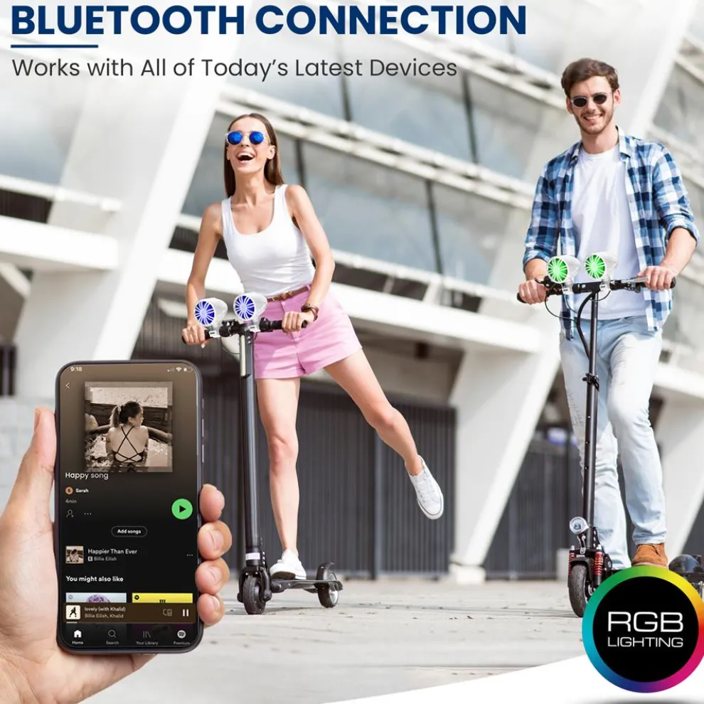 Waterproof Bluetooth Off-Road Speakers 40W Marine Woofer RGB Lights White