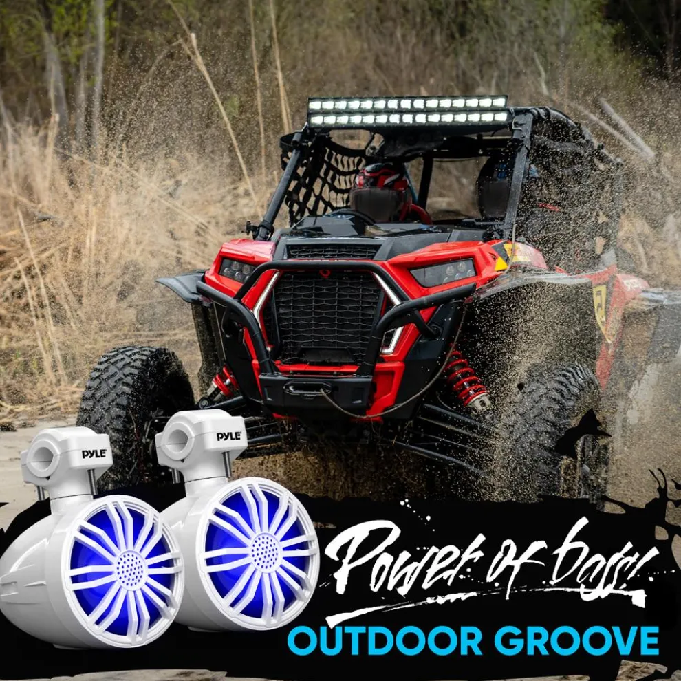 Waterproof Bluetooth Off-Road Speakers 40W Marine Woofer RGB Lights White