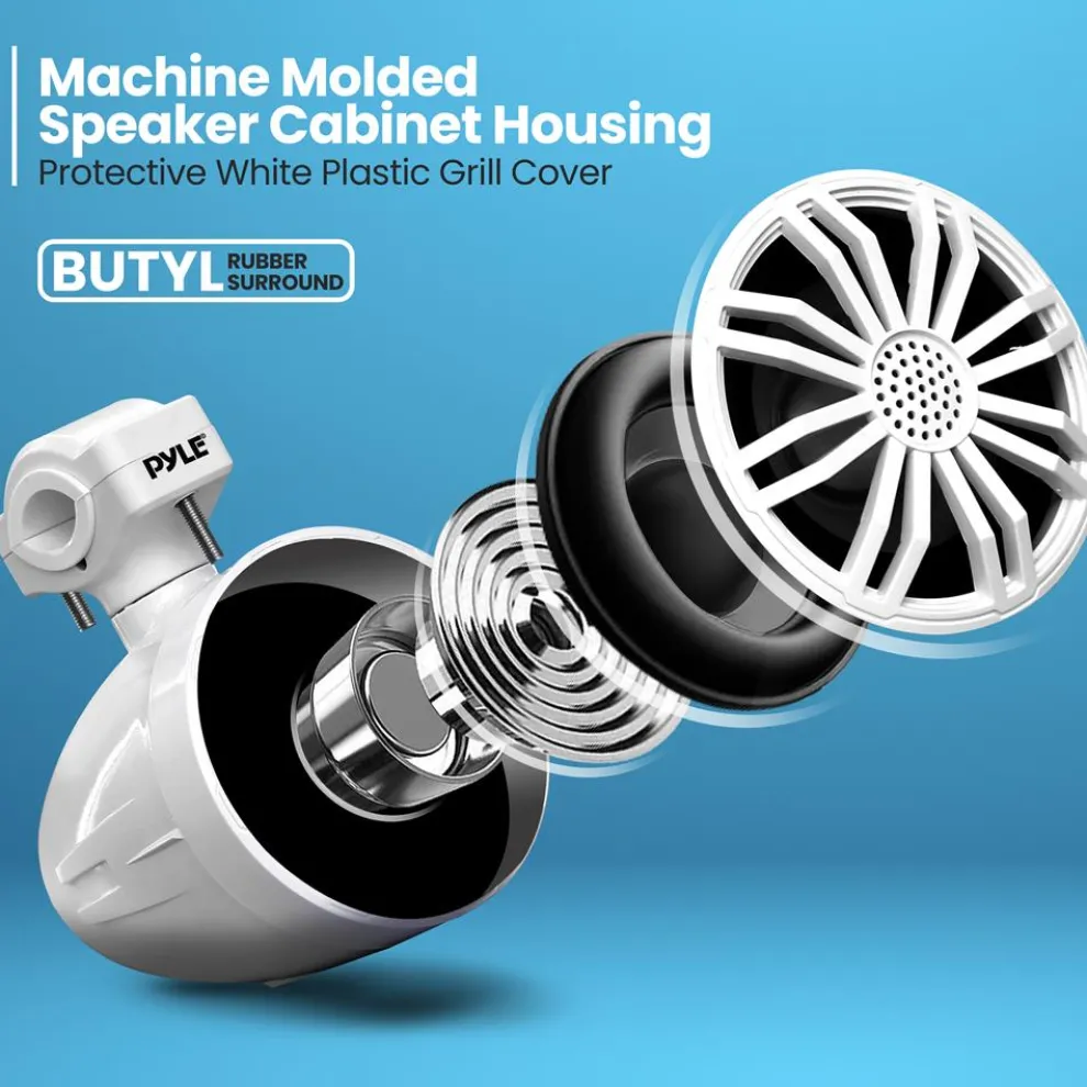 Waterproof Bluetooth Off-Road Speakers 40W Marine Woofer RGB Lights White