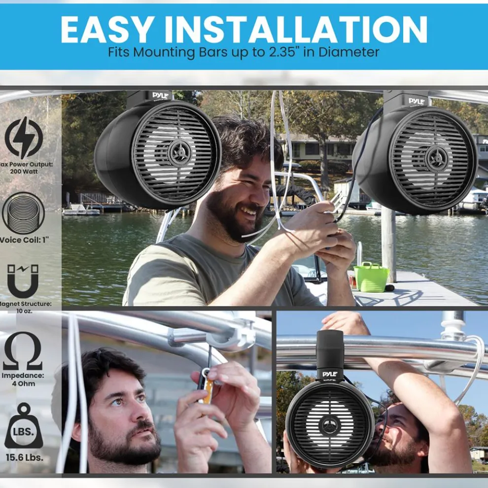 Waterproof Bluetooth Marine Speakers 200W LED Lights 6.5