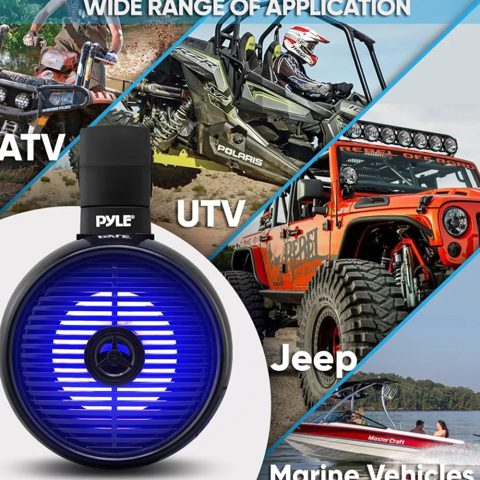 Waterproof Bluetooth Marine Speakers 200W LED Lights 6.5