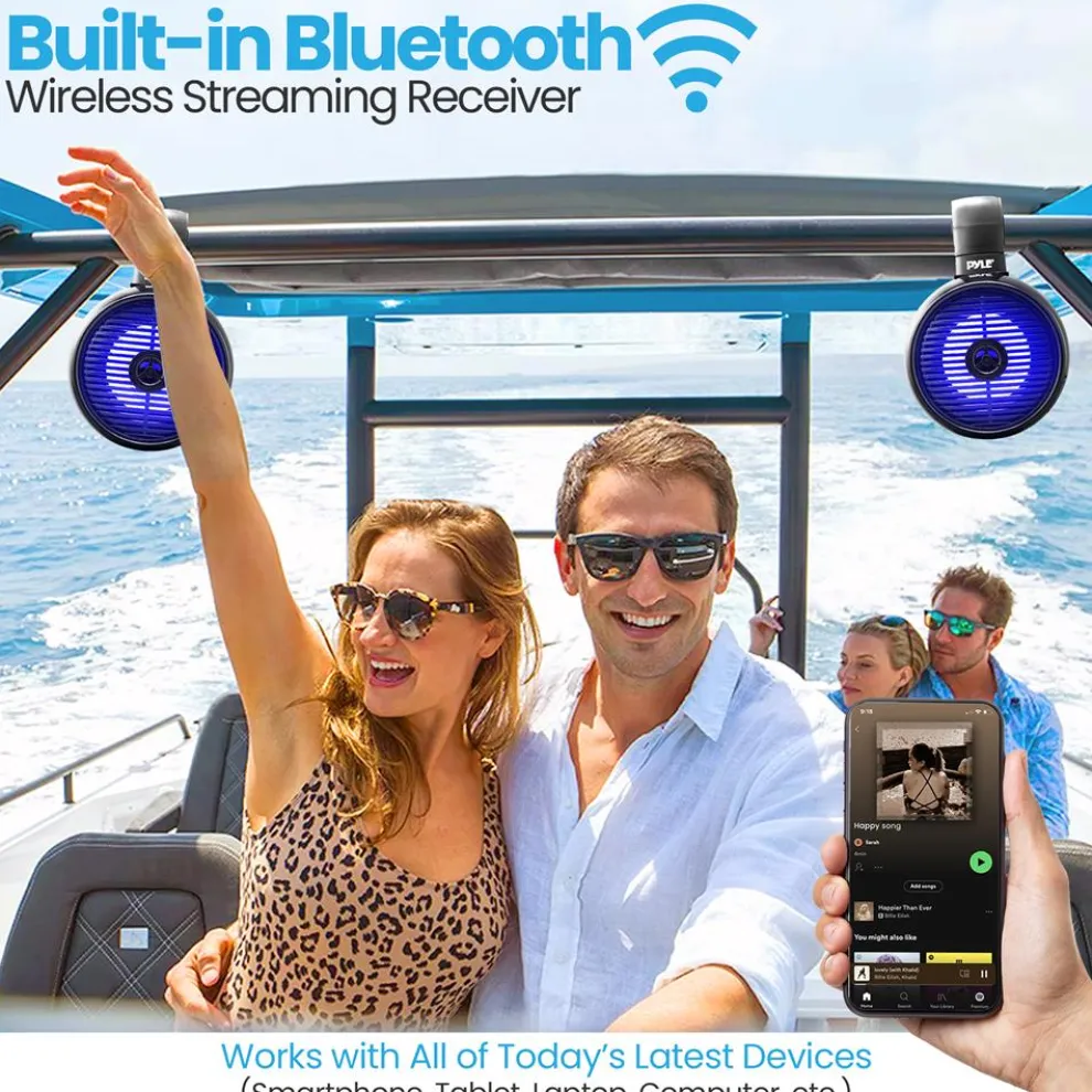 Waterproof Bluetooth Marine Speakers 200W LED Lights 6.5