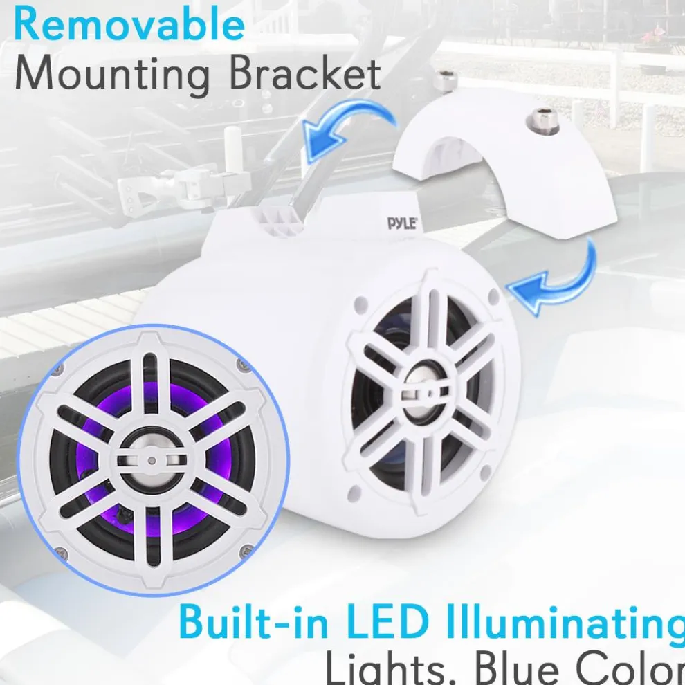 Waterproof Marine Speakers, Bluetooth, LED Lights, 4