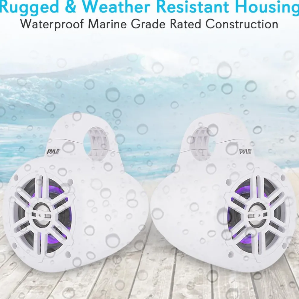 Waterproof Marine Speakers, Bluetooth, LED Lights, 4