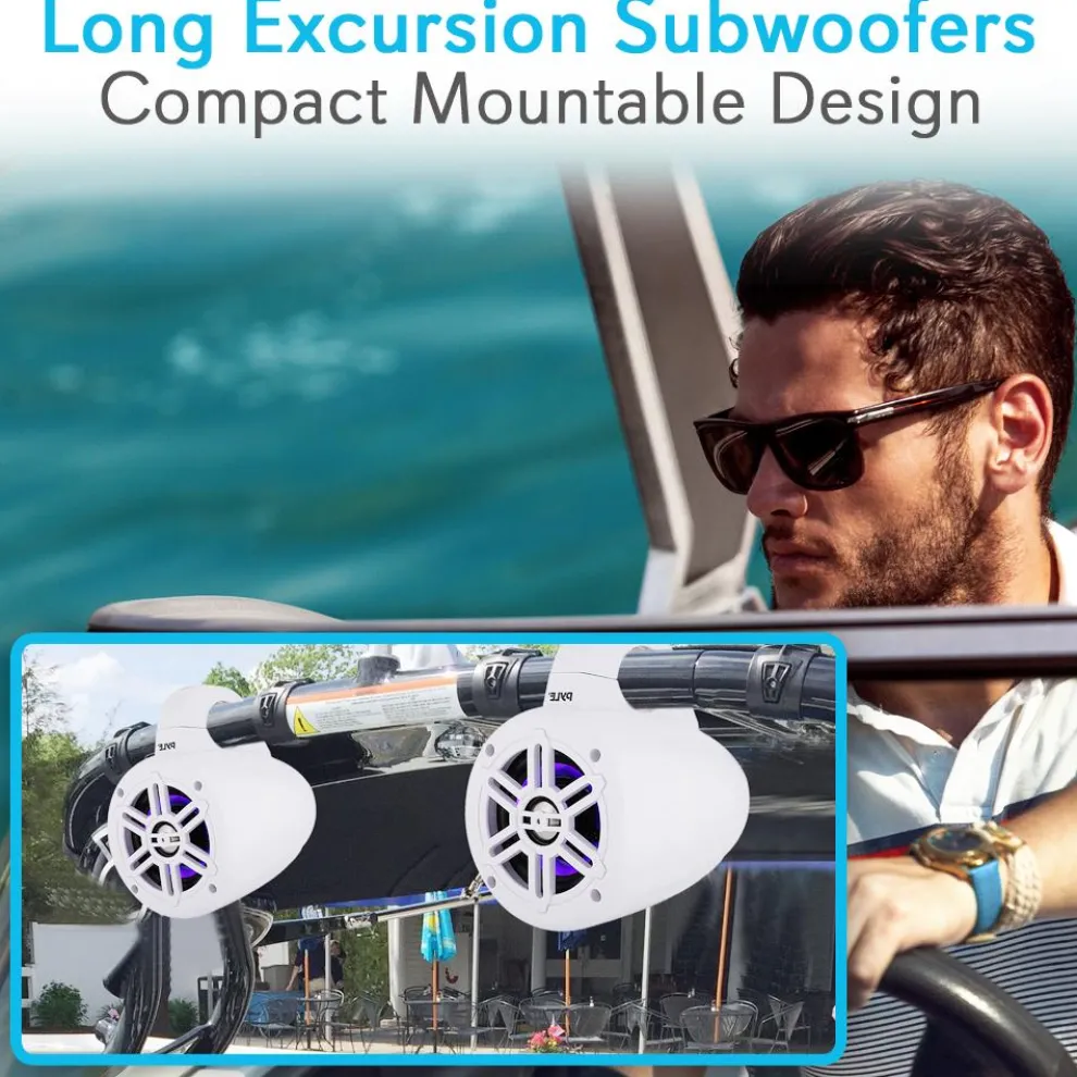 Waterproof Marine Speakers, Bluetooth, LED Lights, 4