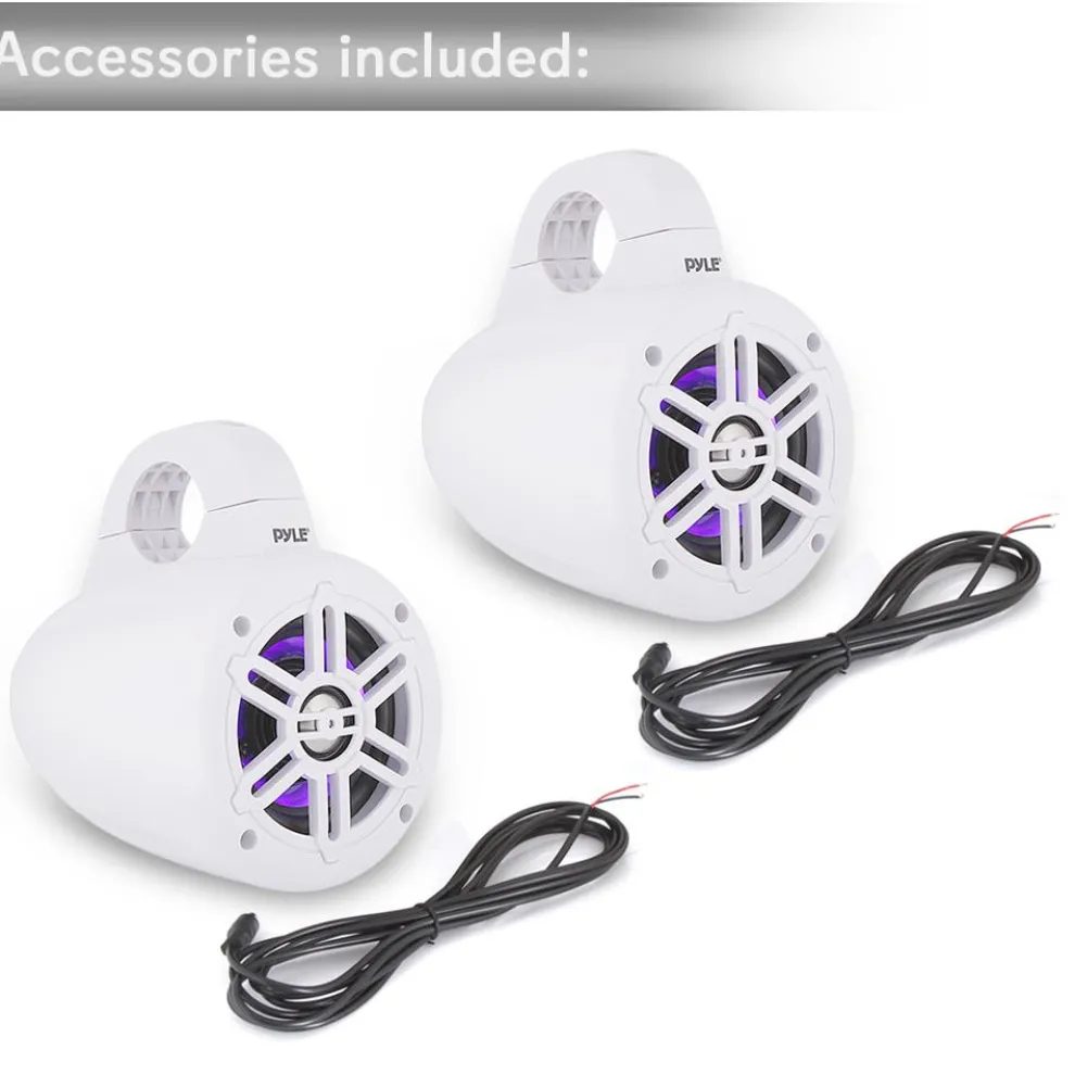 Waterproof Marine Speakers, Bluetooth, LED Lights, 4