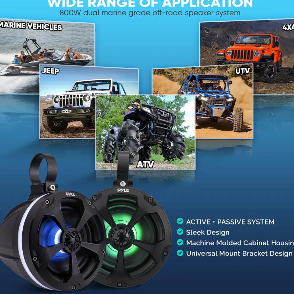 Waterproof Off-Road Speakers 1000W Bluetooth RGB Lights for ATV/UTV