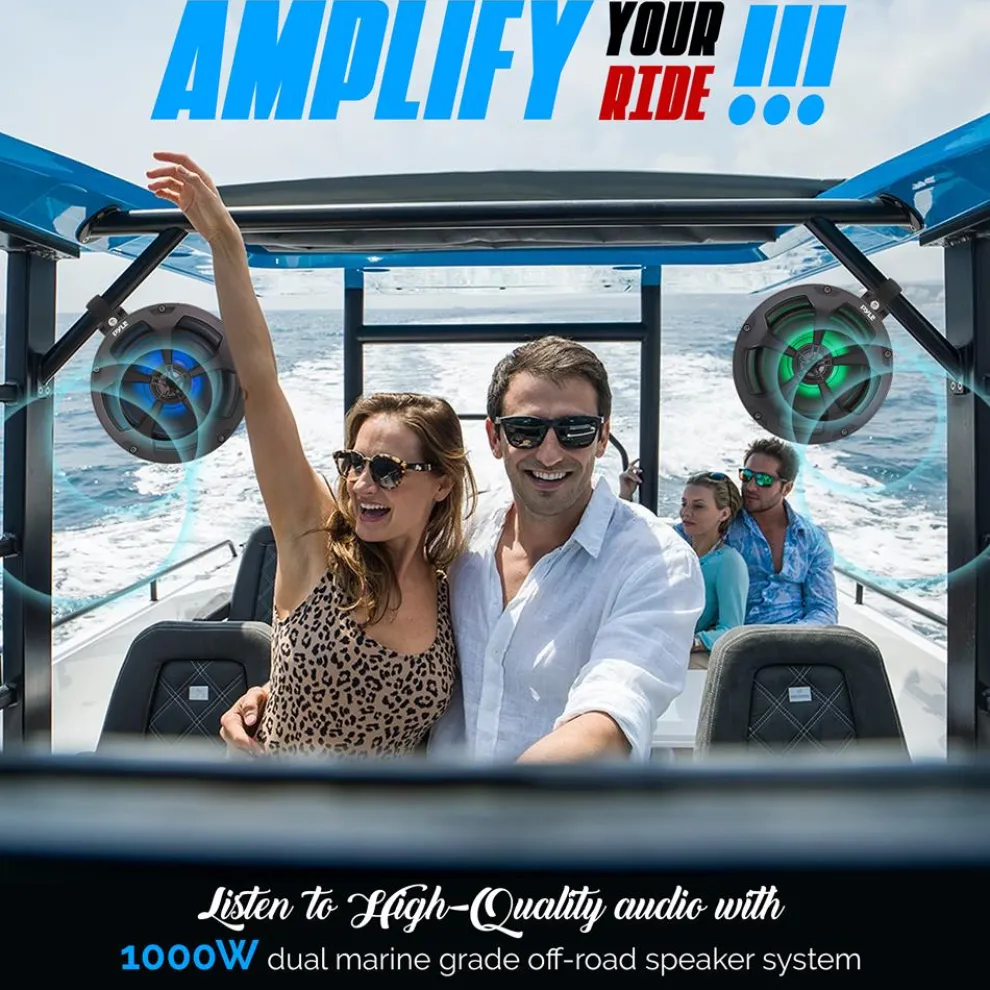 Waterproof Off-Road Speakers 1000W Bluetooth RGB Lights for ATV/UTV