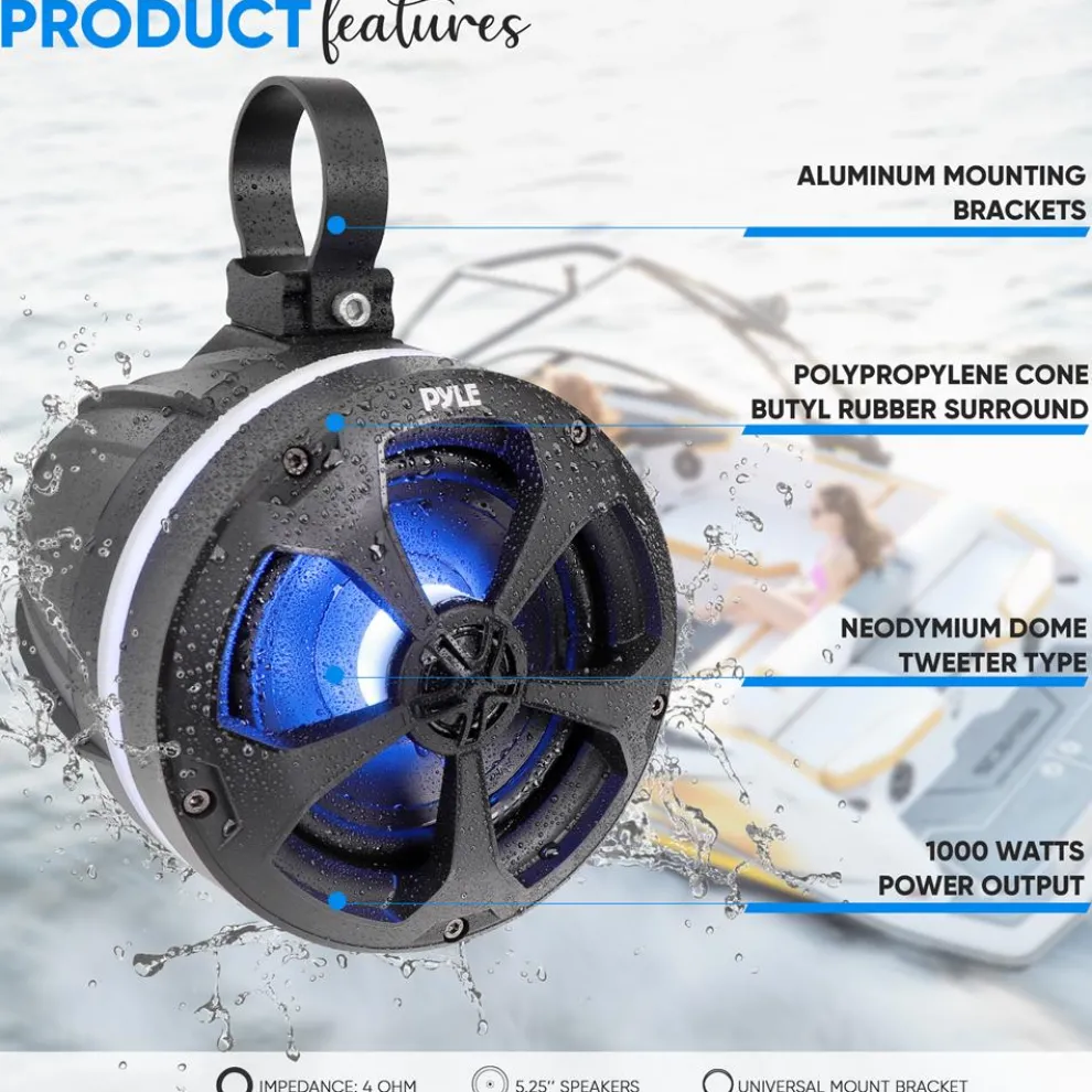 Waterproof Off-Road Speakers 1000W Bluetooth RGB Lights for ATV/UTV