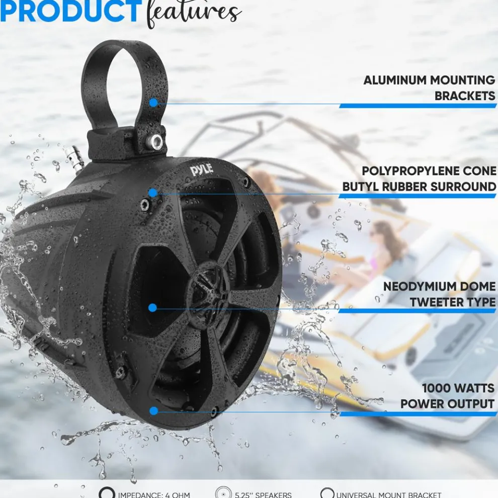 Waterproof Off-Road Speakers 1000W Bluetooth Marine Grade 5.25