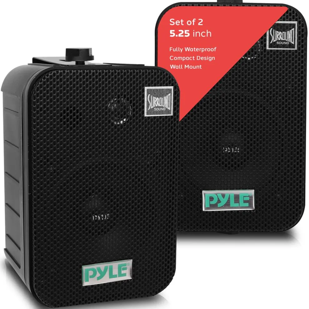 Waterproof Outdoor Speaker System, 5.25" Woofer, Heavy Duty, Black