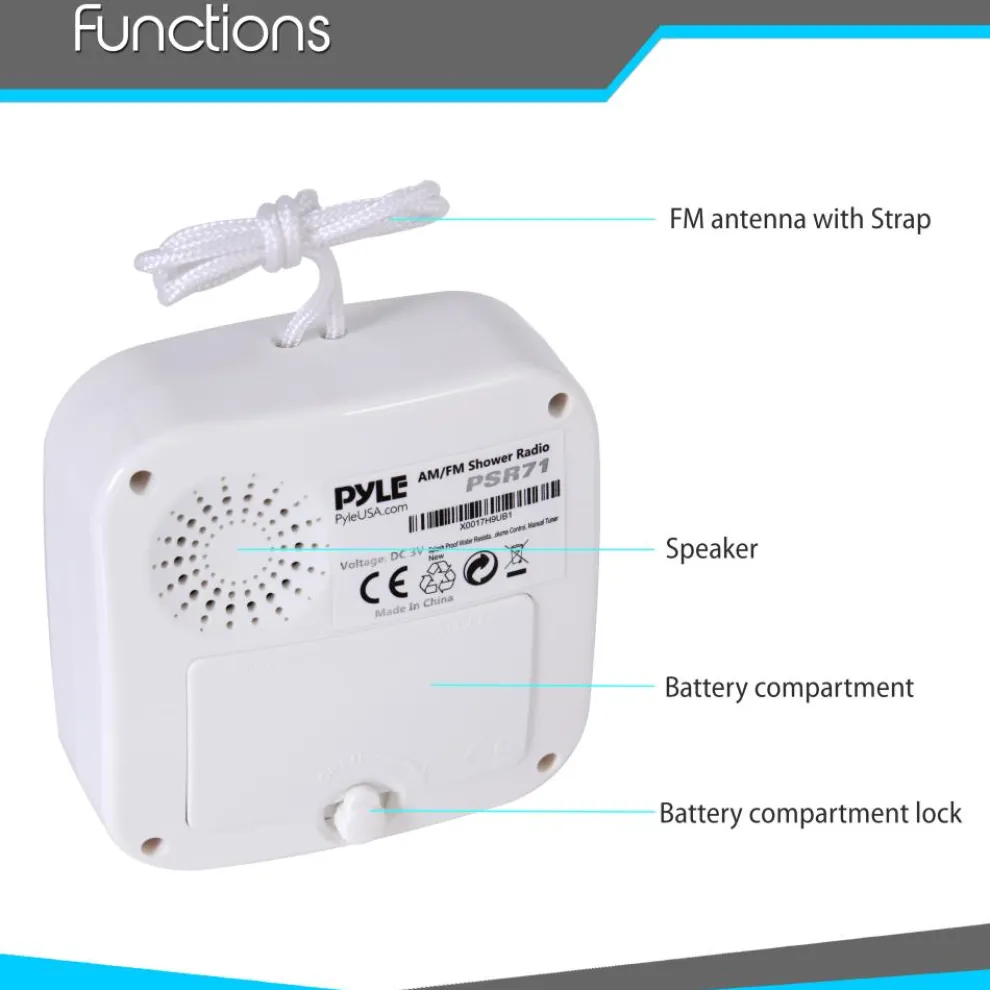 Waterproof Shower Radio - Portable AM/FM with Hanging Strap