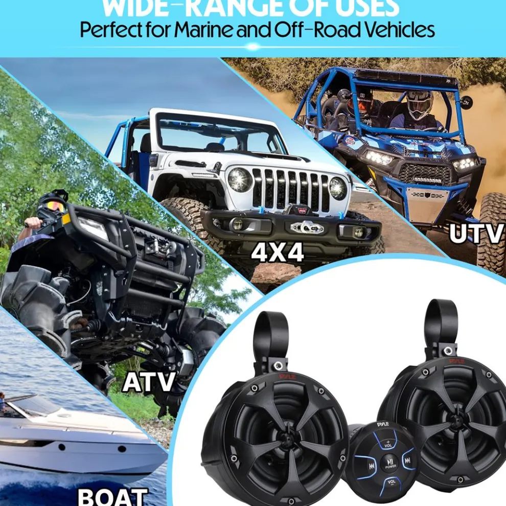 2-Way Bluetooth Marine Speakers 800W Waterproof IP65 White