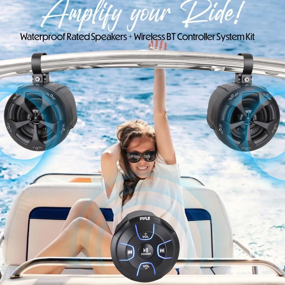 2-Way Bluetooth Marine Speakers 800W Waterproof IP65 White