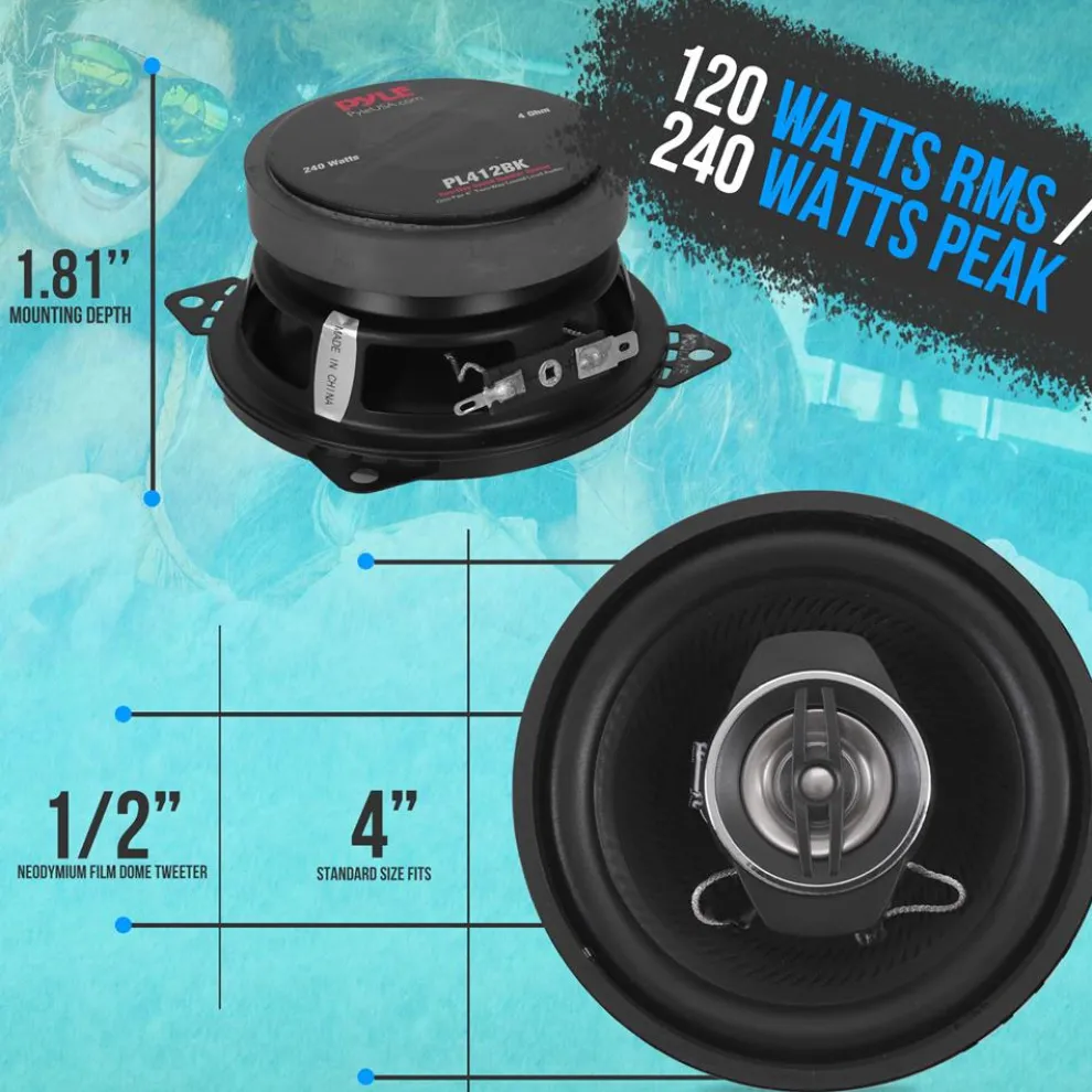 2-Way Car Stereo Speakers 240W Coaxial Low Distortion Black