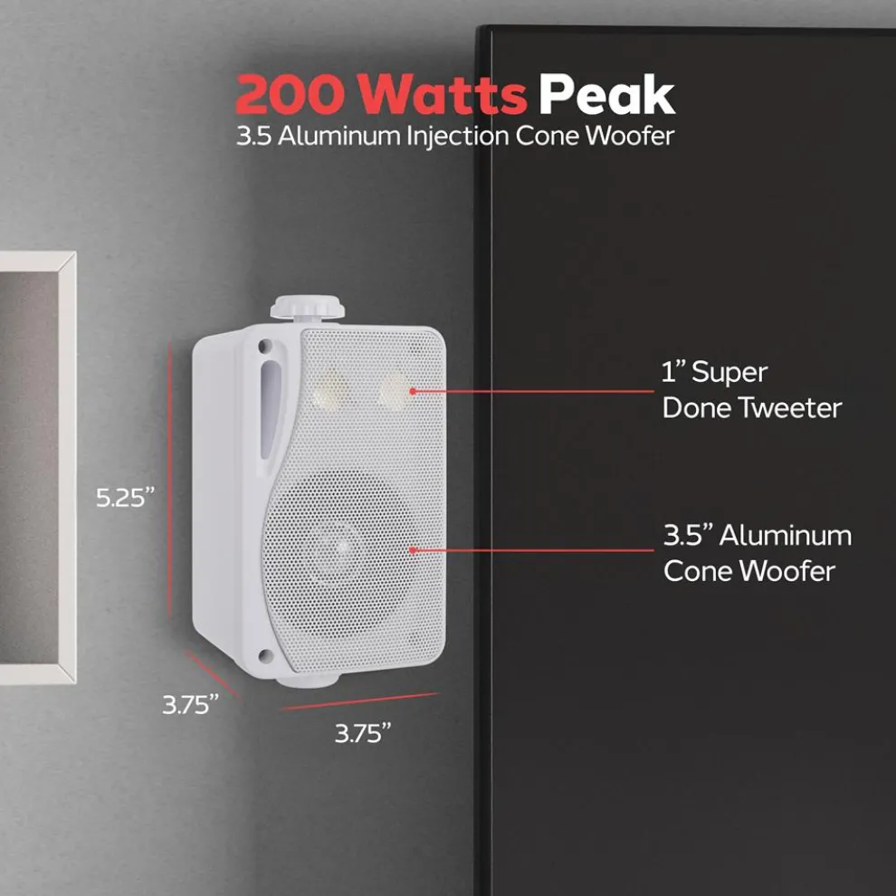 3-Way Weatherproof Outdoor Speakers 200W Aluminum Woofer White