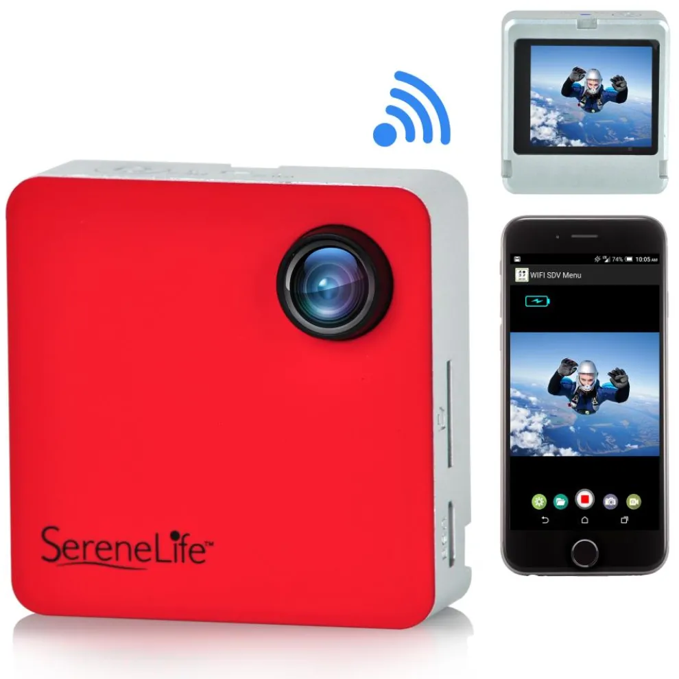 Wearable Camera 1080p HD WiFi Control Compact Red