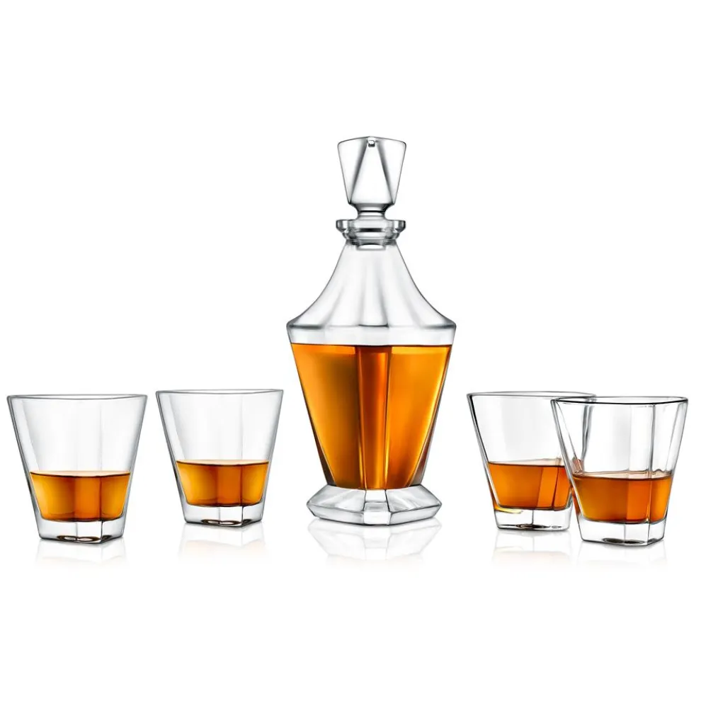Whiskey Decanter Set Enhances Flavor Crystal Glass 850ml 4 Glasses