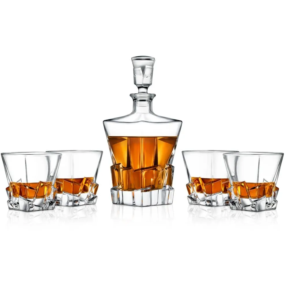 Whiskey Decanter Set Enhances Flavor Crystal Glass Clear