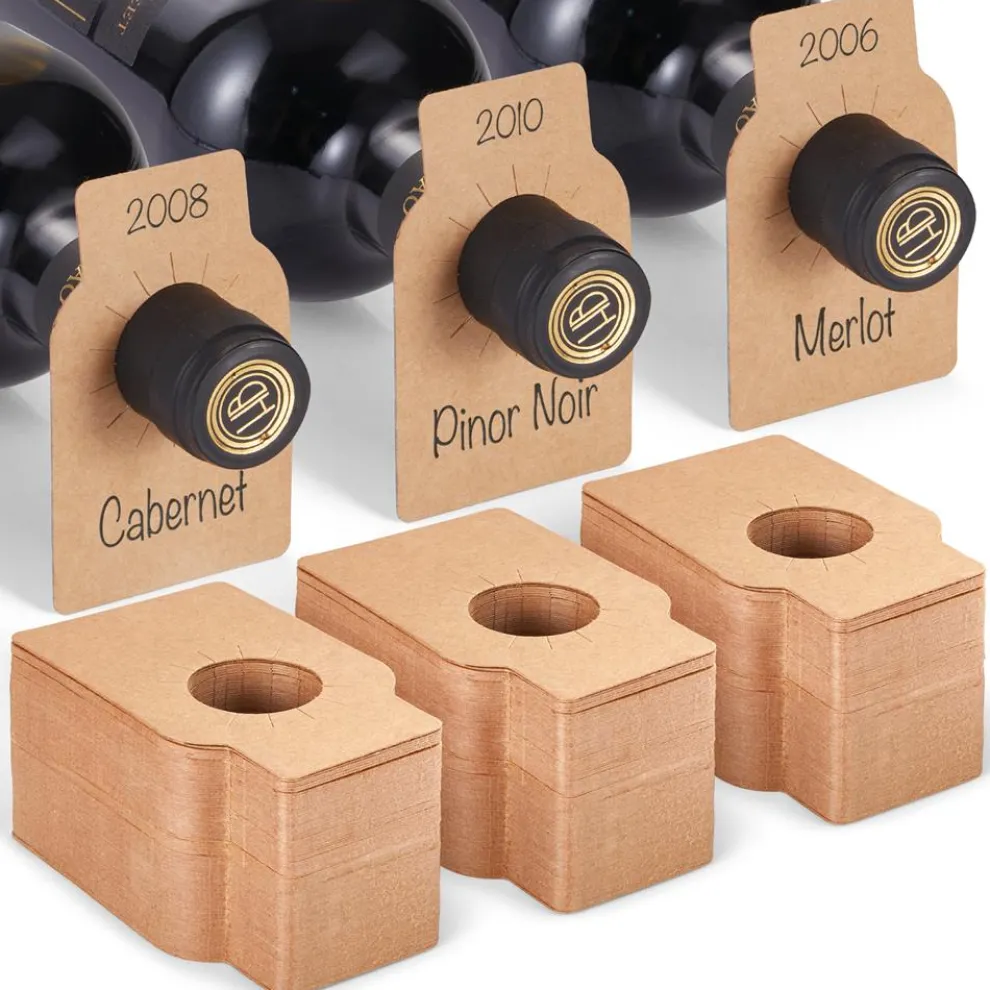 Wine Bottle Tags, Customizable Brown Paper, 200 Pcs for Cellar Collection