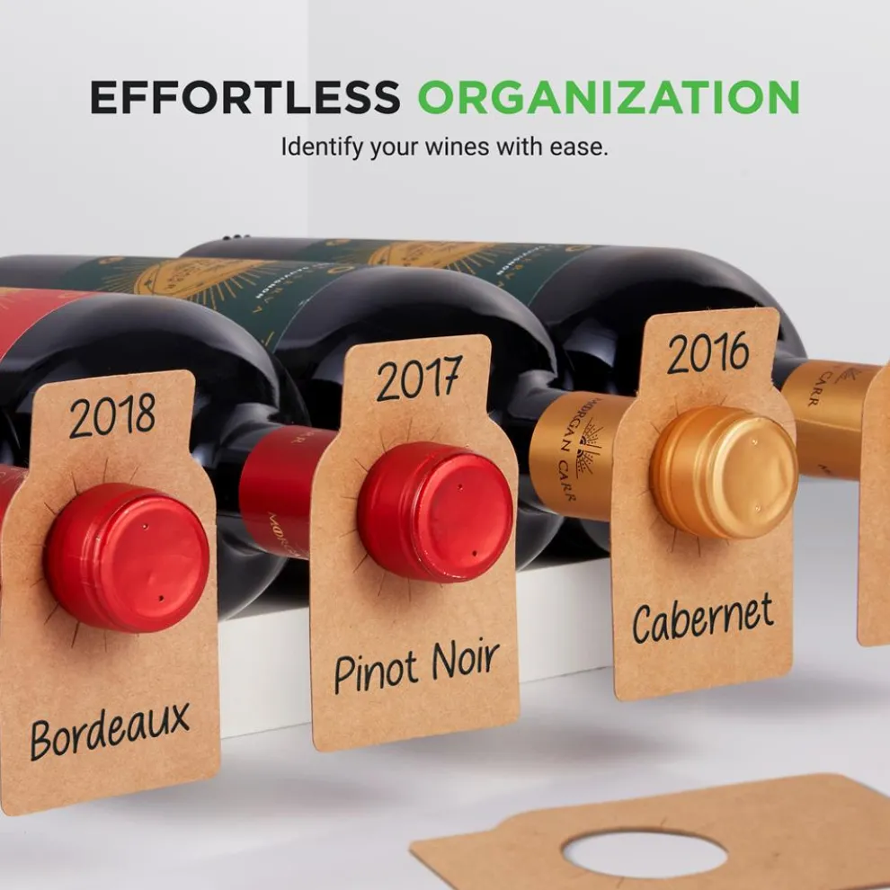 Wine Bottle Tags, Customizable Brown Paper, 200 Pcs for Cellar Collection