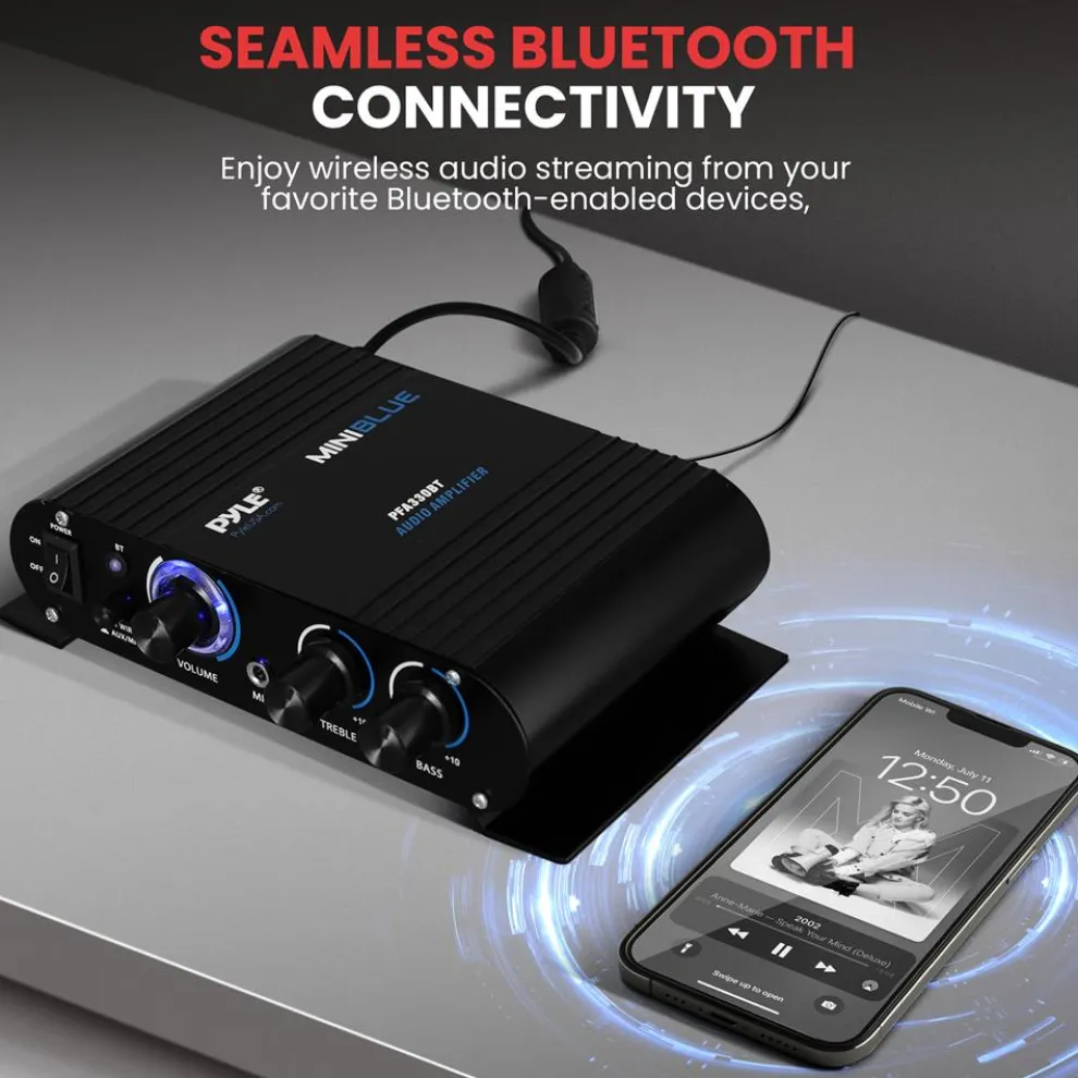 Wireless Bluetooth Mini Amplifier - 90W Power, Compact Design, Blue