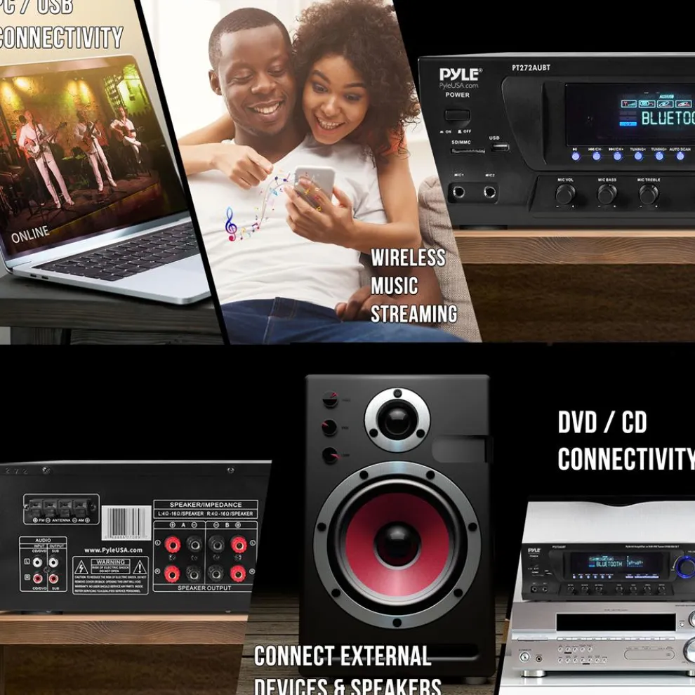 Wireless Bluetooth Amplifier 300W 4-Channel Home Theater Receiver