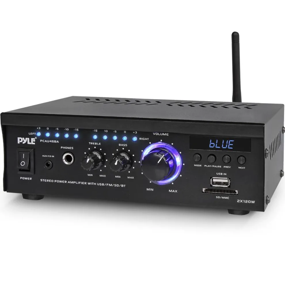 Wireless Bluetooth Stereo Amplifier 240W Blue LED Display USB/SD/FM