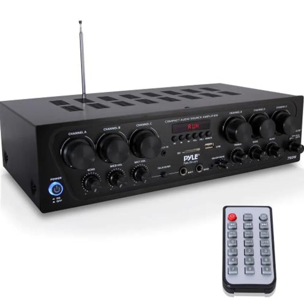 Wireless 6-Ch. Stereo Amplifier 750W Bluetooth Streaming USB/AUX