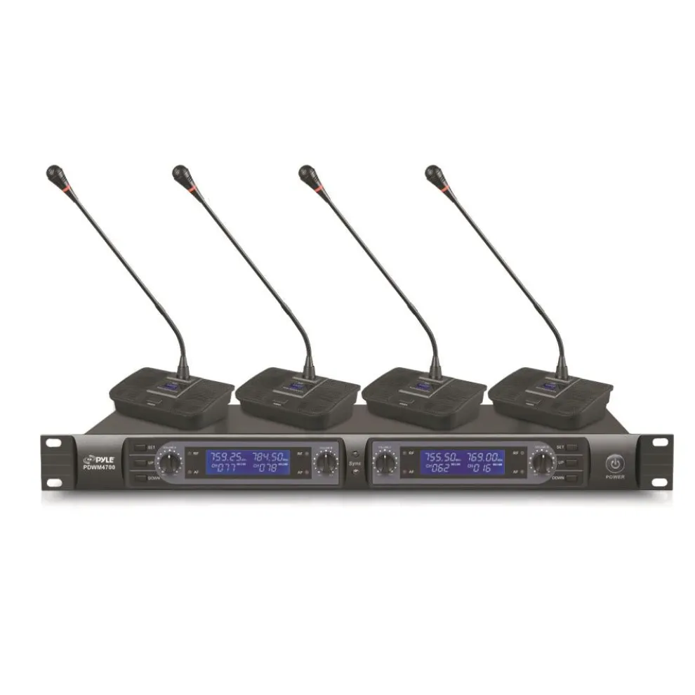 Wireless Conference Mic System, 4-Ch UHF, LCD Display, Rack Mountable