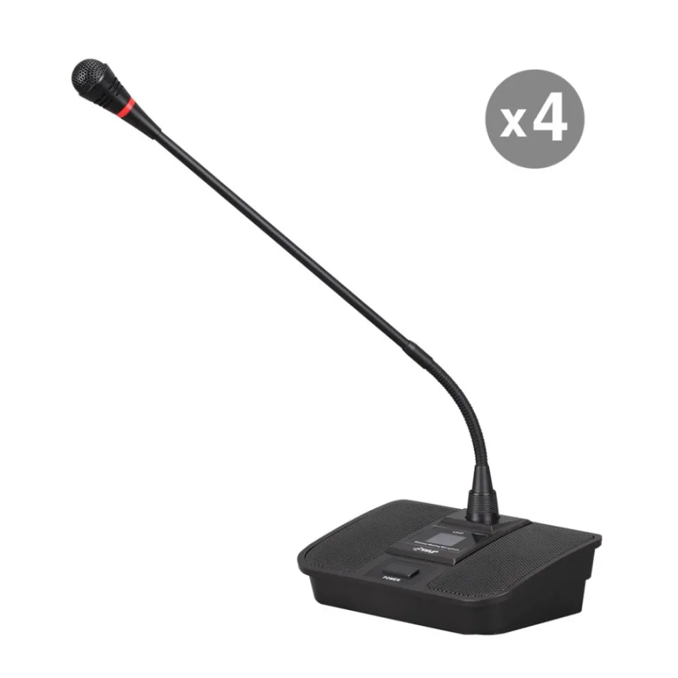 Wireless Conference Mic System, 4-Ch UHF, LCD Display, Rack Mountable