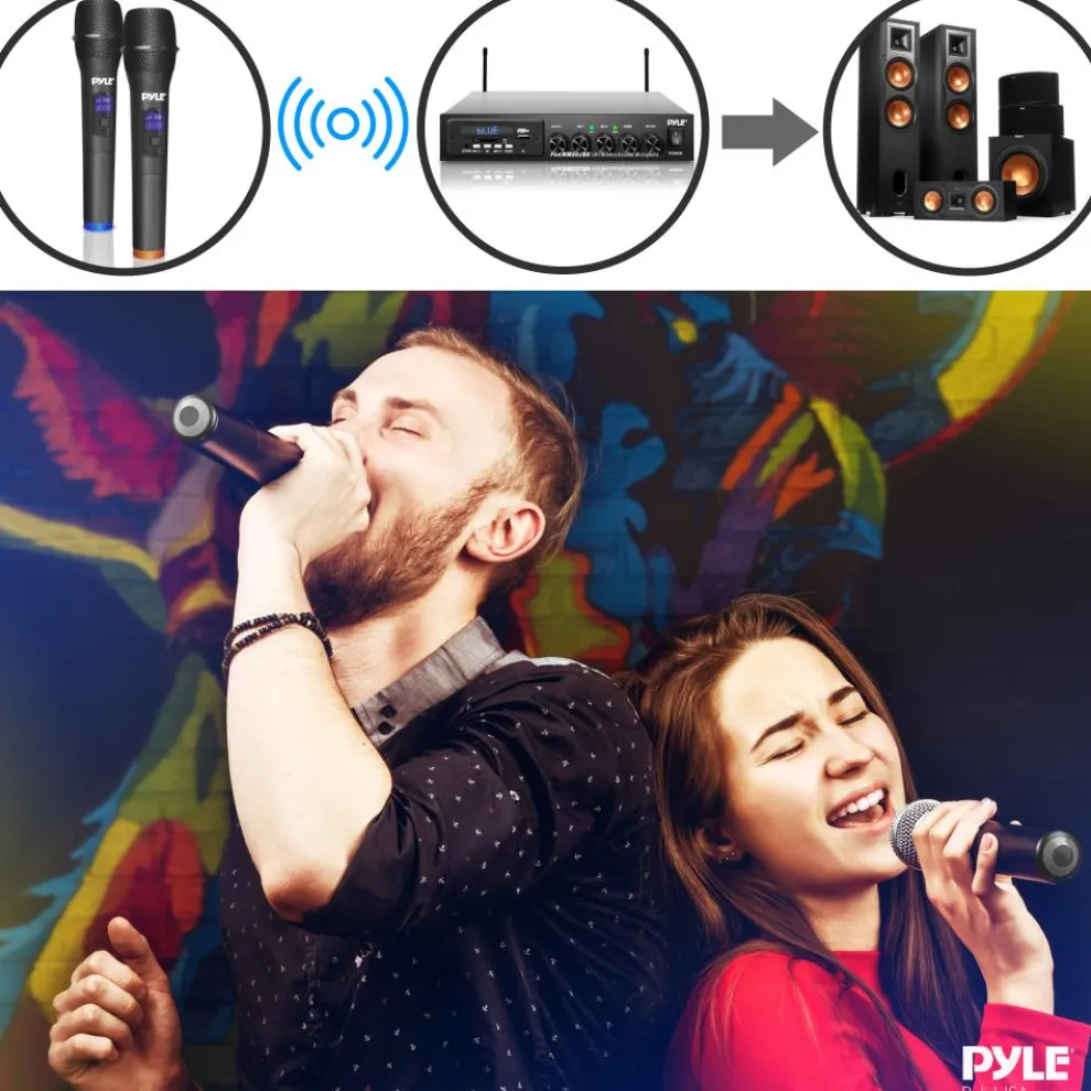 Wireless Karaoke Mic Set, Bluetooth Streaming, Dual Mics, MP3/USB/SD Readers