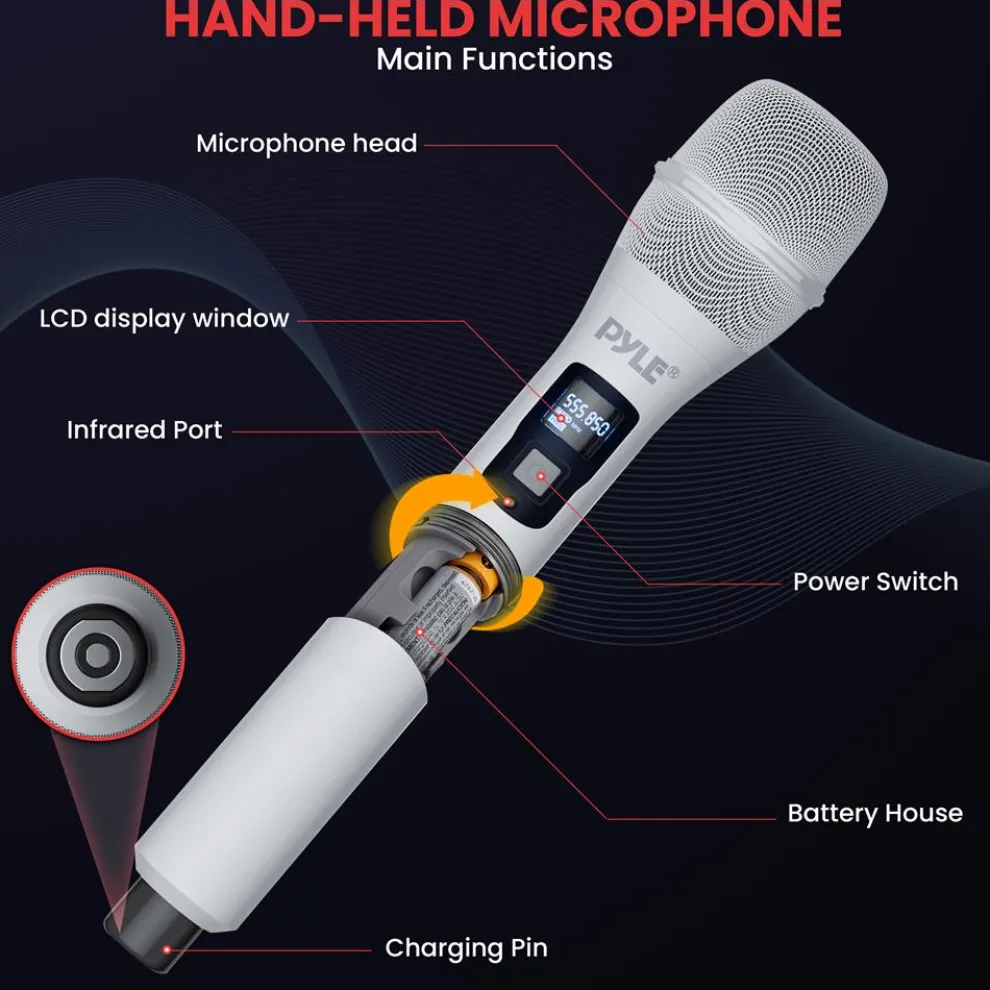 Wireless Mic System 160ft Range Rechargeable UHF Receiver 100 Channels
