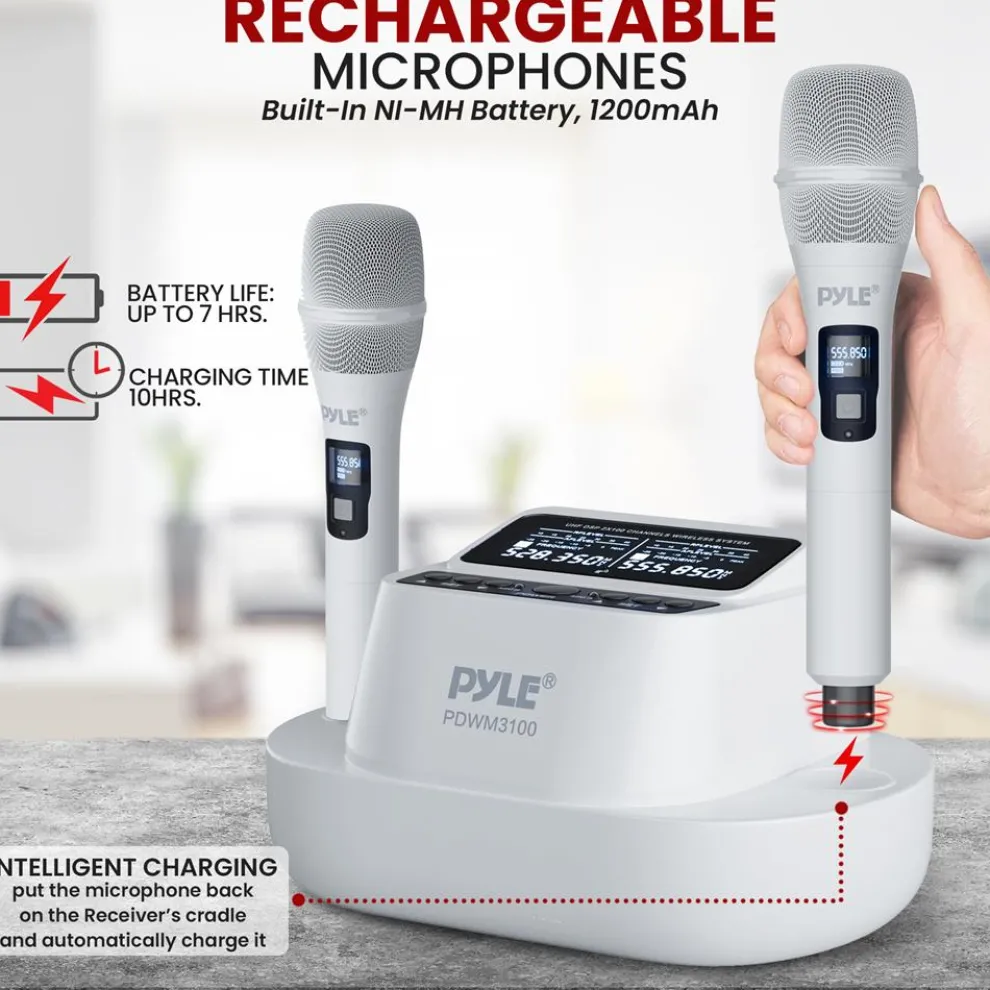 Wireless Mic System 160ft Range Rechargeable UHF Receiver 100 Channels