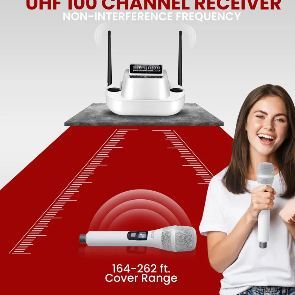 Wireless Mic System 160ft Range Rechargeable UHF Receiver 100 Channels