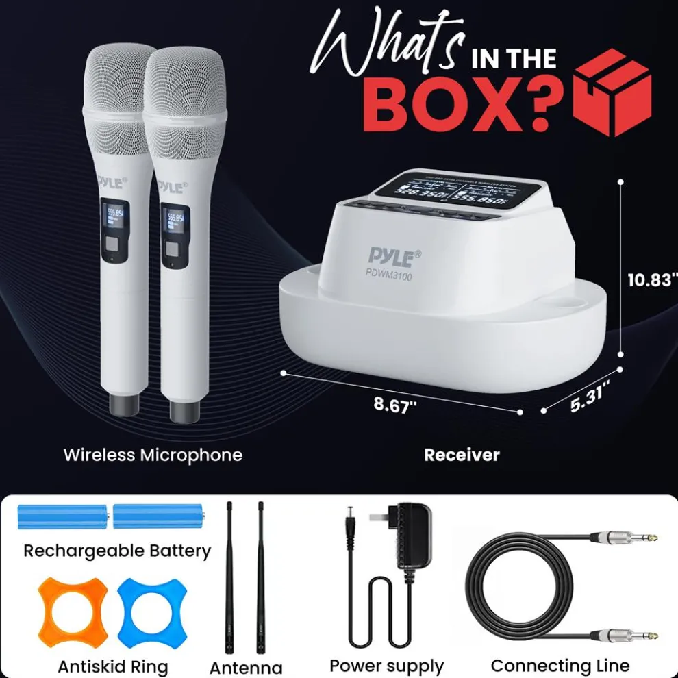 Wireless Mic System 160ft Range Rechargeable UHF Receiver 100 Channels