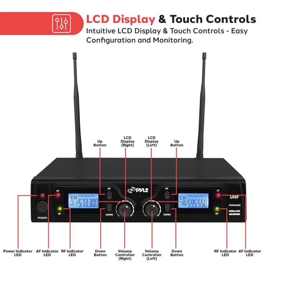 Wireless Mic System 16-Channel UHF LCD Display Rack Mountable