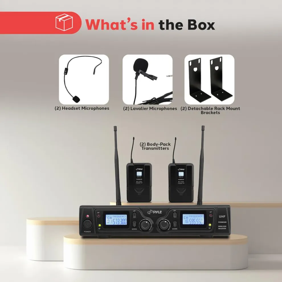 Wireless Mic System 16-Channel UHF LCD Display Rack Mountable