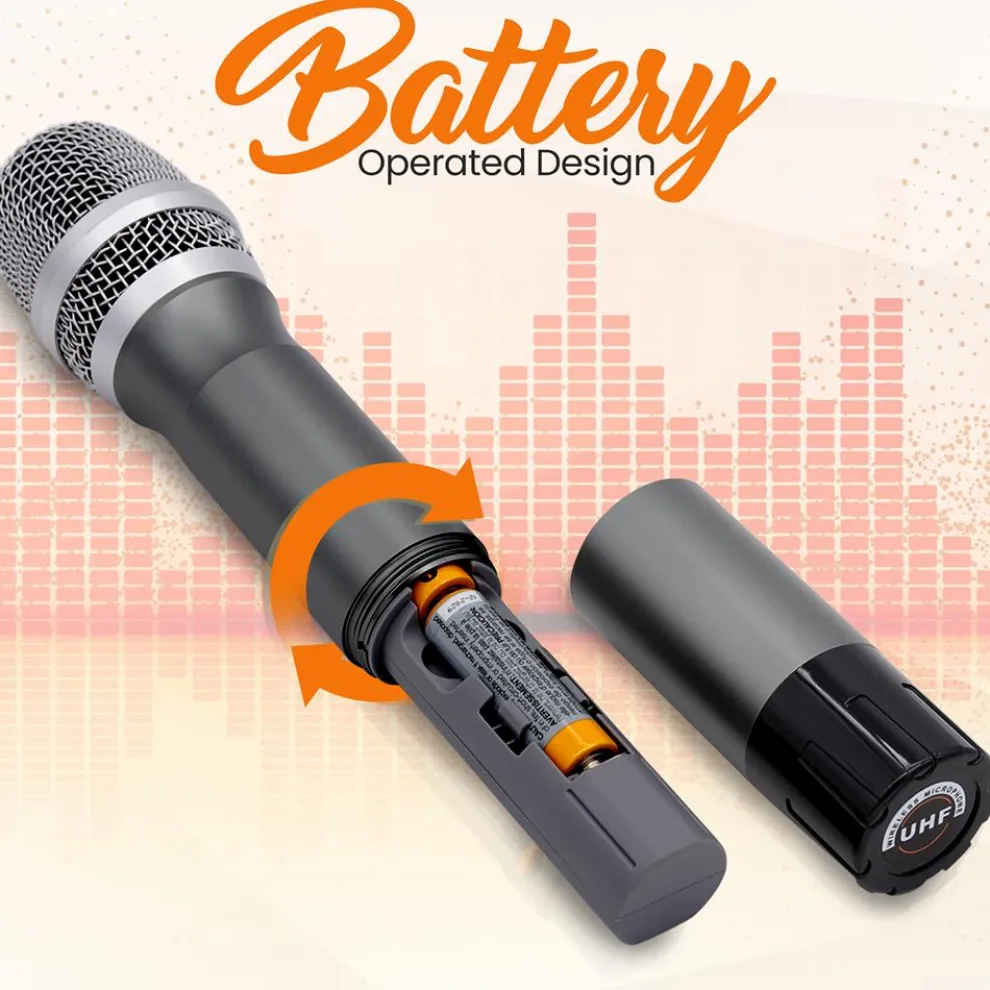 Wireless Mic System - Distortion-Free, UHF Design, Portable