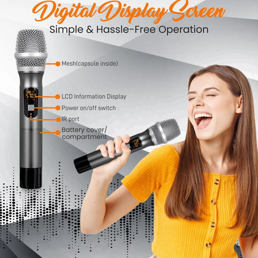 Wireless Mic System - Distortion-Free, UHF Design, Portable