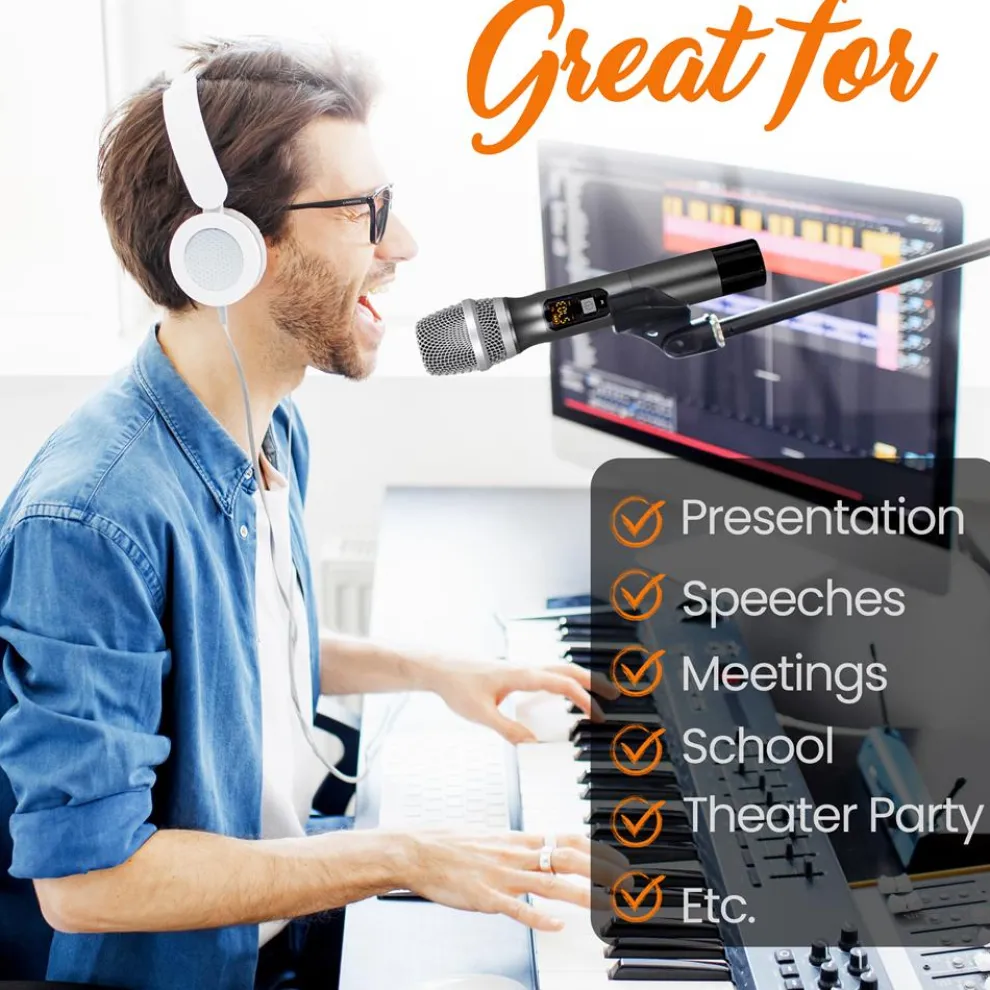 Wireless Mic System - Distortion-Free, UHF Design, Portable