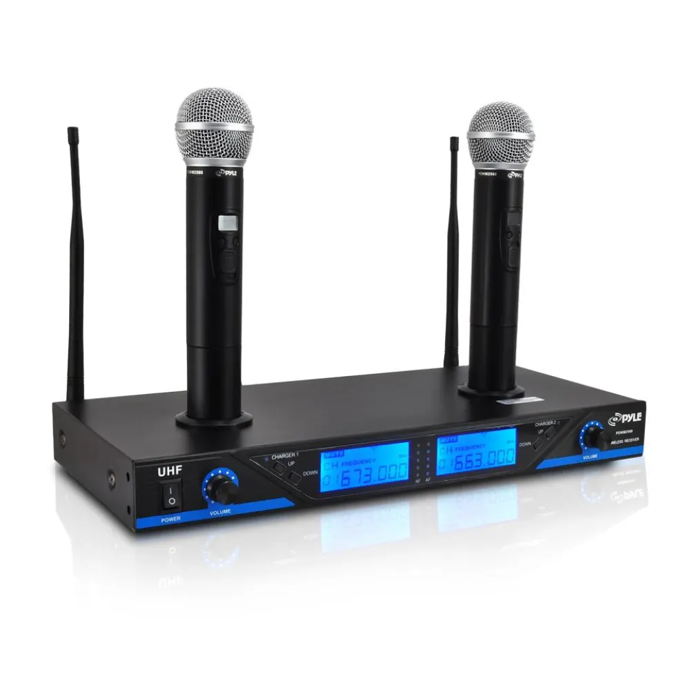 Wireless Microphone System 175' Range Dual Rechargeable Mics LCD Display