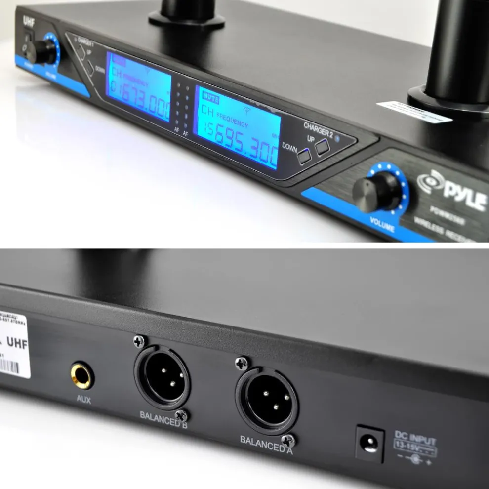 Wireless Microphone System 175' Range Dual Rechargeable Mics LCD Display