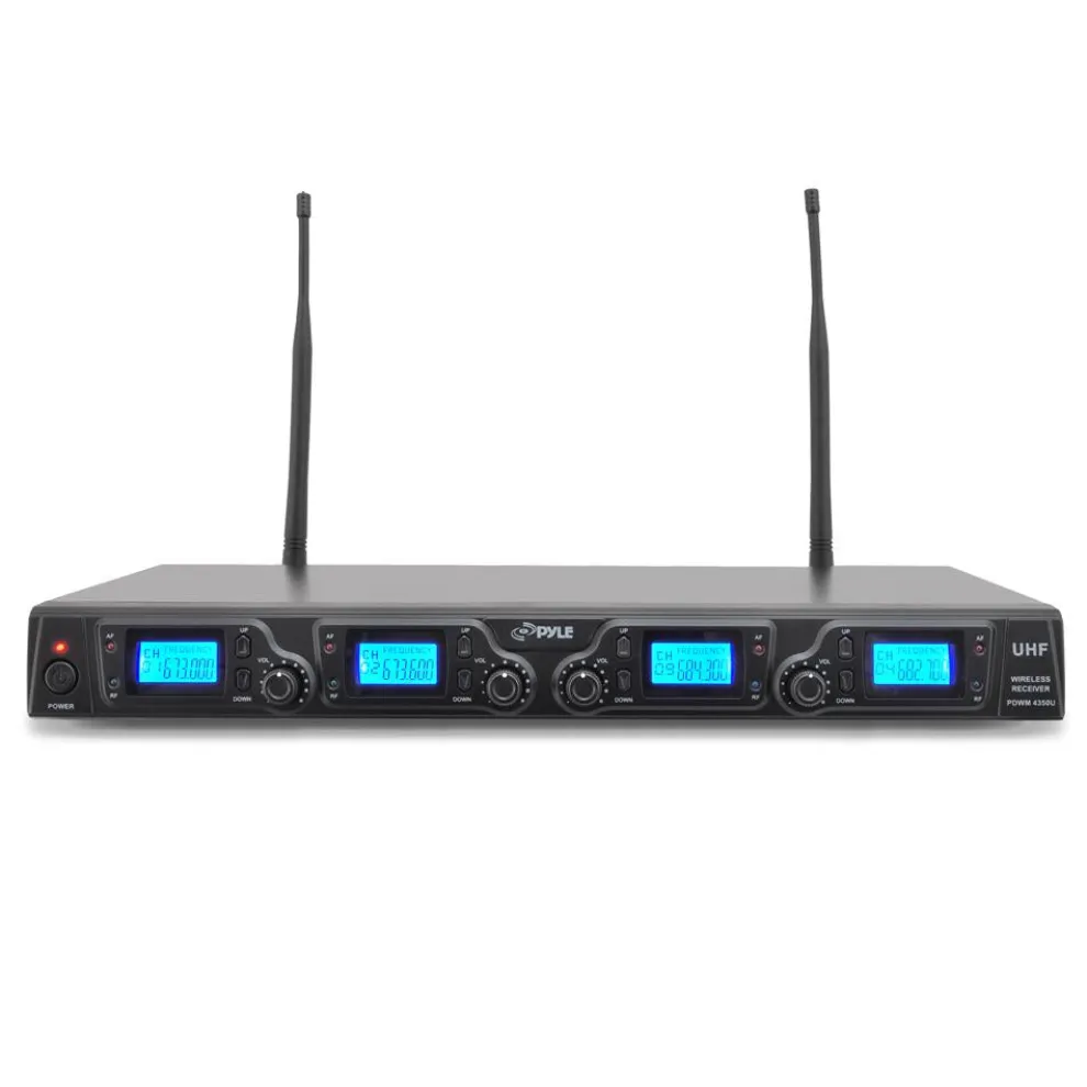 Wireless Microphone System Kit, 4-Channel UHF, Low Distortion, Includes Mics
