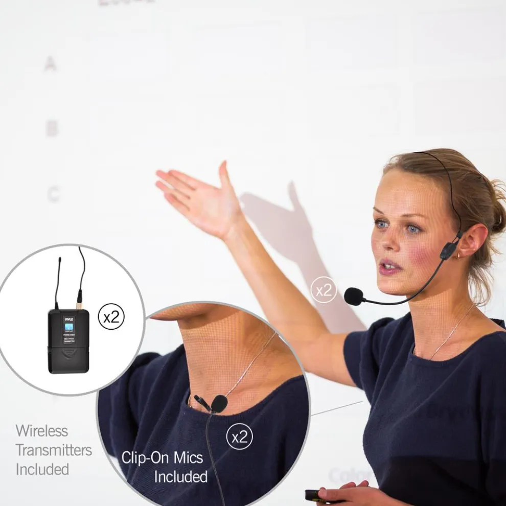 Wireless Microphone System Kit, 4-Channel UHF, Low Distortion, Includes Mics