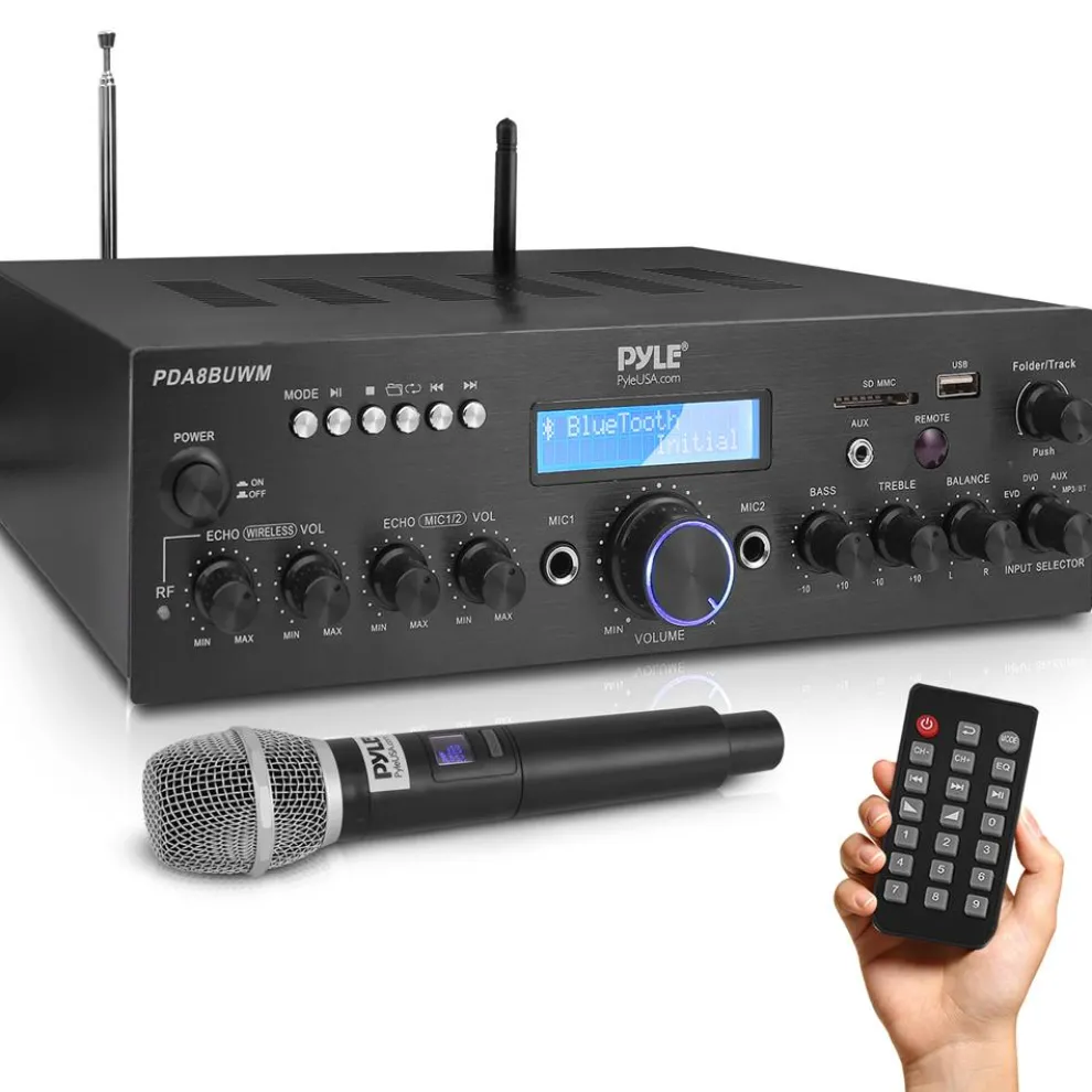 Wireless Microphone Amplifier 200W Bluetooth Streaming Dual Mic Inputs
