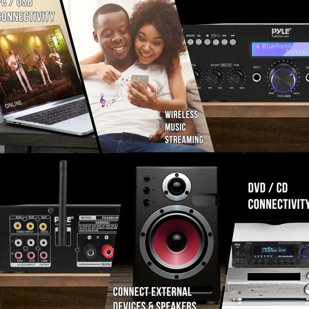 Wireless Microphone Amplifier 200W Bluetooth Streaming Dual Mic Inputs