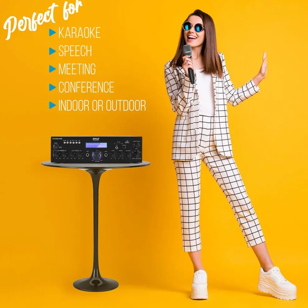 Wireless Microphone Amplifier 200W Bluetooth Streaming Dual Mic Inputs