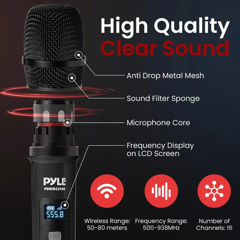 Wireless Microphone System 4-Channel UHF Low Distortion Quad Set